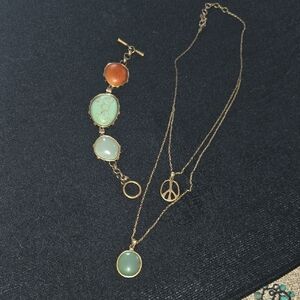 Lucky Brand Gold and Green Necklace with Peace Pendant